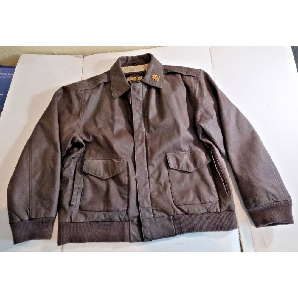 Vintage 1990's Y2K Guide Gear Leather Bomber Jacket Men's 2XLT Map Lined